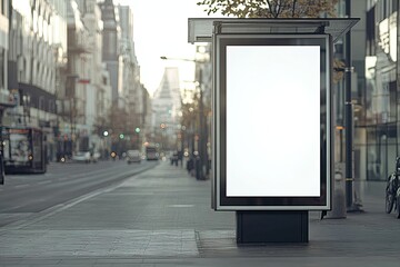 High Resolution Visual of Bus Stop Advertising Mockup Isolated on City Street