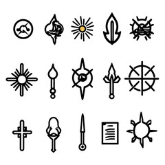 Icon Set of Mythic, Fantasy, and Mystical Symbols on White Background