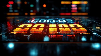 Futuristic digital display with glowing numbers
