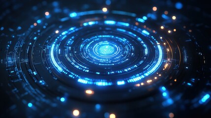 Futuristic, glowing, circular interface