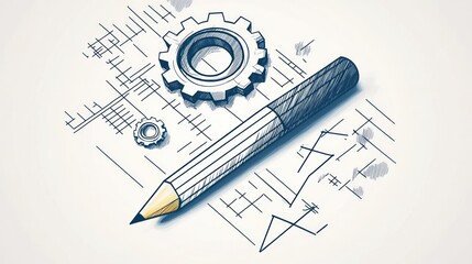 Engineering Drawing with Pencil and Gears
