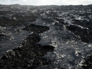 Volcanic Beach Abstract Texture, Close-Up of Black Sand and Water