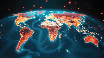 A detailed map illustrates global population density, featuring vibrant colors and glowing effects that emphasize major regions and urban areas during nighttime