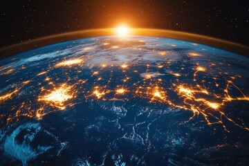 Obraz premium Experience the awe-inspiring beauty of Earth from space with this stunning, illuminated view. A mesmerizing perspective that captivates the senses.