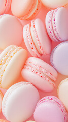 Obraz premium Assorted pastel macarons in soft pink and lavender hues creating a delicate and sweet confection display