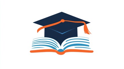 Graduation cap and open book logo, education concept, for use in presentations, websites, or advertisements