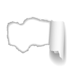 Realistic torn paper with rolled edge on transparent background - frame for your text or design