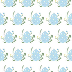 Seamless Easter egg pattern with twigs and flowers. Pastel colors, texture of festive eggs. A simple abstract decorative template for Easter celebrations. Bright cute wallpaper with ornaments, postcar