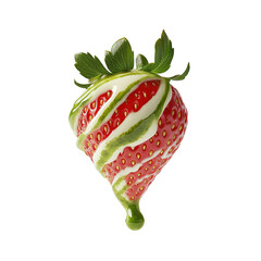 A delicate matcha sauce runs down the strawberries, thin and smooth, with a swirling pattern of green and white not fully blended together