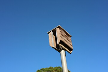 Bat preservation habitat on high pole with blue sky background