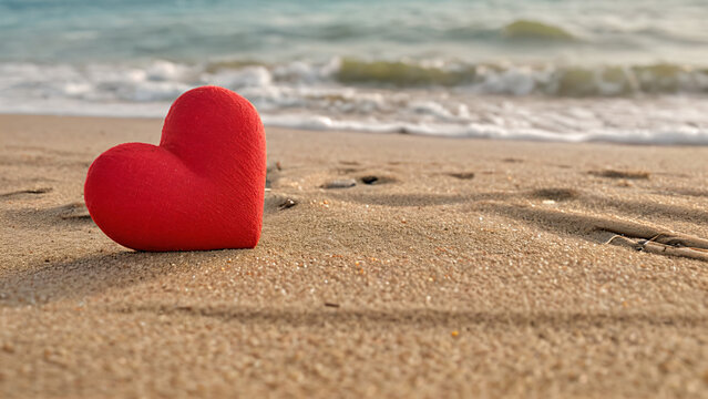 red heart on the beach - Powered by Adobe