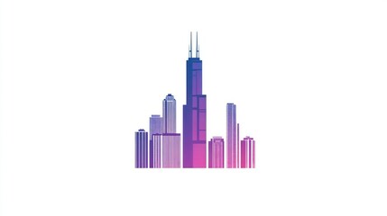Obraz premium City Skyline, Chicago, USA, Gradient, Illustration, Background, Suitable for business presentations, or stock imagery