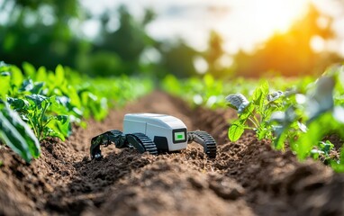 A robot monitoring soil health in a sustainable farm using advanced sensors
