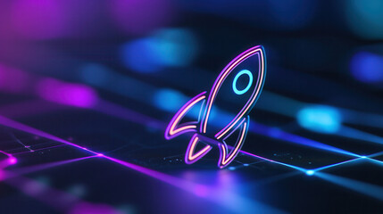 vibrant rocket icon symbolizes innovation and technology, set against colorful digital background