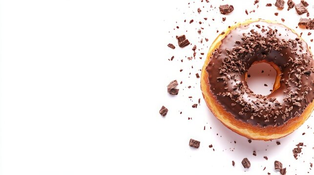 banner material, posters, and materials for making presentations. donuts with chocolate topping on a white background for text space