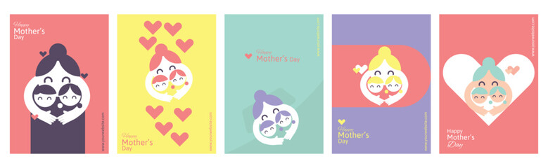 Happy Mother's Day Poster in Flat and White Space Style with Pastel Color Set