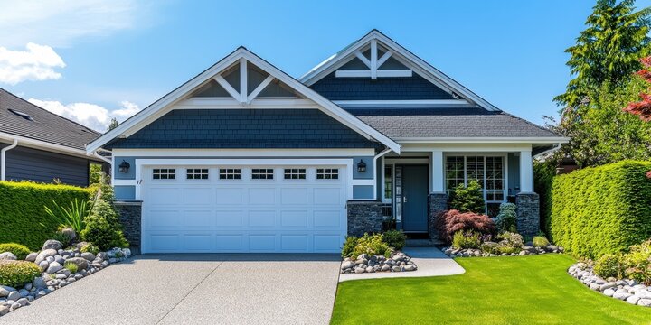 Close-up shot of a gray concrete driveway, subtly sloping left. Textured surface catches the light, casting gentle shadows. Right side view offers a glimpse into cozy front yard details