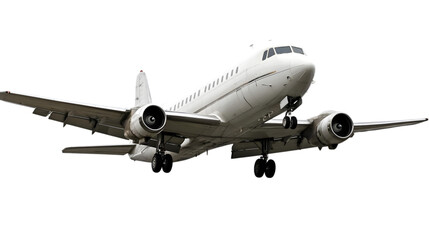 Obraz premium Airplane Descends Gracefully Isolated on White