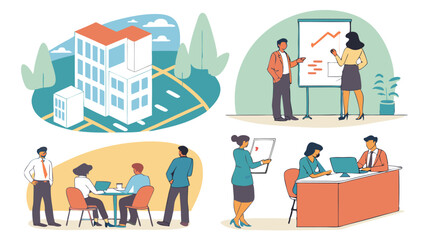Business people isolated set of too busy and hurrying to work office workers flat vector illustration