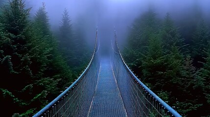 Fototapeta premium Misty Mountaintop Suspension Bridge