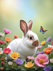 Obraz premium Rabbit in the flowers