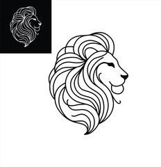 Detailed Lion Head Made with Single Line Art, Vector Illustration in Black and White, Majestic Design Perfect for Logo, Icon, and Modern Graphic Projects