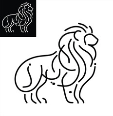 Elegant Lion Silhouette Made with Single Line Art, Vector Illustration in Black and White, Minimalist Design Perfect for Logo, Icon, and Modern Graphic Projects