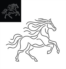Dynamic Running Horse Made with Single Line Art, Vector Illustration in Black and White, Expressive Design Perfect for Logo, Icon, and Modern Graphic Projects