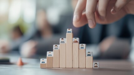 Pyramid of Abstract Avatar Icons Over Financial Bar Graphs: Hierarchical Audience Segmentation and Growth Strategy Concept