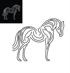 Elegant Horse Silhouette Made with Continuous Line Art, Vector Illustration in Black and White, Minimalist Design Perfect for Logo, Icon, and Modern Graphic Projects