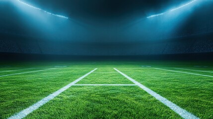 Obraz premium Night Football Stadium: A Breathtaking View of an Empty Field Under the Lights