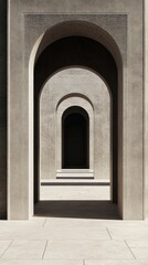 Obraz premium Stone Arched Doorways Receding Into Shadow Perspective View Architectural Detail