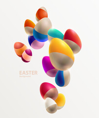 Composition of 3D Easter eggs on light background. Holiday vector background.