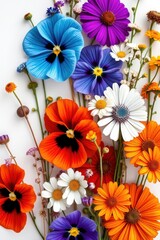 Obraz premium Colorful collection of pressed wildflowers arranged artistically on a white surface showcasing nature's beauty