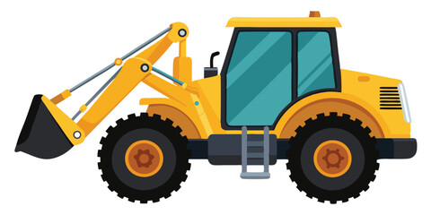 Naklejka premium Powerful Yellow Excavator Loader Tractor Machine for Construction and Demolition Work