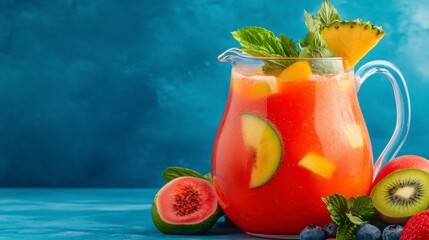 Refreshing Summer Fruit Punch in a Glass Pitcher with Garnish