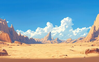 Naklejka premium A vast, empty desert landscape with towering sand dunes and a brilliant blue sky above