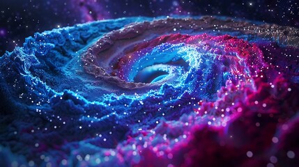 A breathtaking spiral galaxy with swirling bands of vibrant blue, purple, and pink dust, set against a backdrop of countless distant stars, 8k