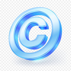 Obraz premium 3D Copyright symbol icon. Made of transparent glass material. isolated on transparent background. Vector Illustration file.
