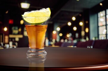 A classic whiskey cocktail on bar counter