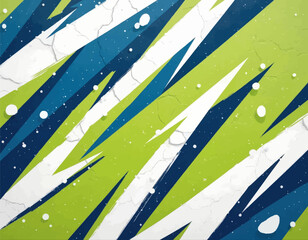 Fototapeta premium Abstract Green, Blue, White Geometric Wall with Cracks