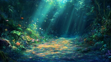 Fototapeta premium Tranquil Oceanic Scene with Golden Sunlight Rays