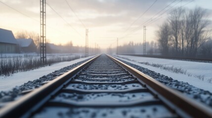 Fototapeta premium Endless railway tracks disappearing into the horizon