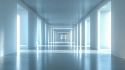 Infinite White Corridor Architectural Perspective of Modern Minimalist Design