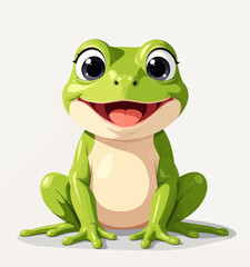 Fototapeta premium Cartoon green frog with big eyes happily smiling