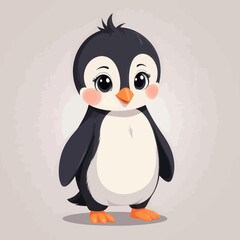 Fototapeta premium Cartoon penguin with bright eyes and rosy cheeks