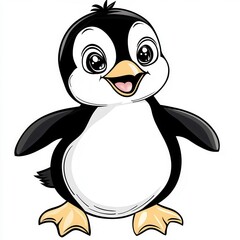 Fototapeta premium Cute cartoon penguin character with a big smile, featuring a classic black and white color scheme.