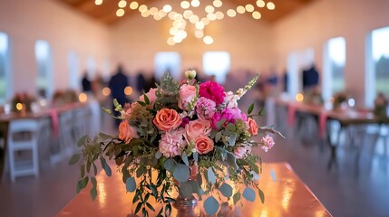 Elegant Floral Arrangement with Soft Lighting in a Stylish Event Space