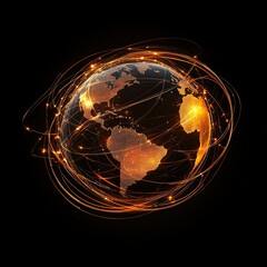A glowing globe surrounded by network lines connecting various continents.