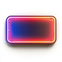 Rectangular LED neon sign with glowing border, isolated on clear white background